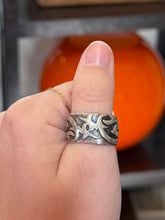 Load image into Gallery viewer, Vintage Hallmarked Sterling Silver Tribal Sigilism Wide Band Ring Unisex US 9.5
