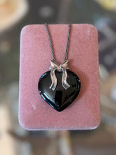 Load image into Gallery viewer, Vintage Sterling Silver Black Onyx Heart &amp; Bow Pendant Necklace 19.75"
