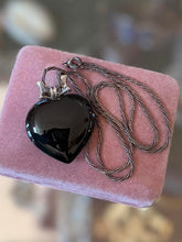 Load image into Gallery viewer, Vintage Sterling Silver Black Onyx Heart &amp; Bow Pendant Necklace 19.75"

