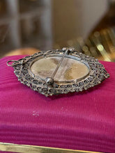 Load image into Gallery viewer, Vintage 800 Silver Filigree Frame Miniature Painting St. Fabiola Brooch or Pendant
