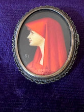 Load image into Gallery viewer, VTG 800 Silver Braided Frame Miniature Painting St. Fabiola Brooch or Pendant
