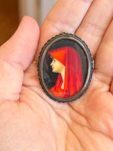 Load image into Gallery viewer, VTG 800 Silver Braided Frame Miniature Painting St. Fabiola Brooch or Pendant
