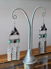 Load image into Gallery viewer, Vintage Signed D.T. Native American Sterling Silver Turquoise &amp; Garnet Earrings
