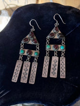 Load image into Gallery viewer, Vintage Signed D.T. Native American Sterling Silver Turquoise &amp; Garnet Earrings
