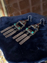Load image into Gallery viewer, Vintage Signed D.T. Native American Sterling Silver Turquoise &amp; Garnet Earrings
