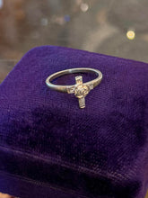 Load image into Gallery viewer, Vintage Sterling Silver Cross &amp; Rose Blossom Ring US 9.25 Religious
