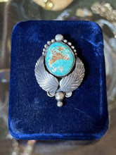 Load image into Gallery viewer, Vintage Sterling Silver Genuine Turquoise Feather Motif Pendant Southwestern
