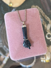 Load image into Gallery viewer, Vintage Hand Carved Black Stone Figa Fist Gold Plated Sterling Silver Necklace
