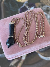 Load image into Gallery viewer, Vintage Hand Carved Black Stone Figa Fist Gold Plated Sterling Silver Necklace

