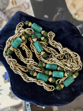 Load image into Gallery viewer, Vintage Midcentury Gold Tone Faux Jade Green Glass Bead Layering Necklace 53.75"
