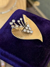 Load image into Gallery viewer, Vintage 1950s Signed KREMENTZ 14k Gold Overlay Art Deco Rhinestone Brooch or Pendant
