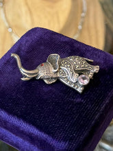Load image into Gallery viewer, Vintage Sterling Silver Marcasite Faceted Amethyst &amp; Garnet Circus Elephant Brooch
