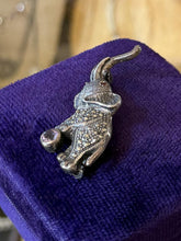 Load image into Gallery viewer, Vintage Sterling Silver Marcasite Faceted Amethyst &amp; Garnet Circus Elephant Brooch
