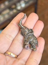 Load image into Gallery viewer, Vintage Sterling Silver Marcasite Faceted Amethyst &amp; Garnet Circus Elephant Brooch
