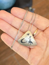 Load image into Gallery viewer, Vintage Sterling Silver Southwestern Pictograph Girl Moon &amp; Star Pendant Necklace
