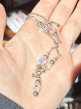Load image into Gallery viewer, Vintage Sterling Silver Faceted Aurora Borealis Square Bead Lariat Necklace 16"

