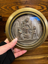 Load image into Gallery viewer, Our Lady Pompeii Antique 1920s-30s Religious Wall Medallion &amp; Easel Brass
