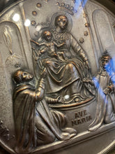 Load image into Gallery viewer, Our Lady Pompeii Antique 1920s-30s Religious Wall Medallion &amp; Easel Brass
