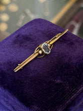 Load image into Gallery viewer, Antique Edwardian Era 9ct Yellow Gold Faceted Aquamarine &amp; Seed Pearl Bar Pin
