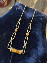 Load image into Gallery viewer, Vintage 1950s Signed DCE 14K Gold Filled Tiger's Eye Cylindrical Necklace 16"
