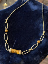 Load image into Gallery viewer, Vintage 1950s Signed DCE 14K Gold Filled Tiger's Eye Cylindrical Necklace 16"
