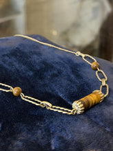 Load image into Gallery viewer, Vintage 1950s Signed DCE 14K Gold Filled Tiger's Eye Cylindrical Necklace 16"
