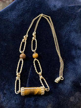 Load image into Gallery viewer, Vintage 1950s Signed DCE 14K Gold Filled Tiger's Eye Cylindrical Necklace 16"
