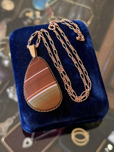 Load image into Gallery viewer, Vintage Rare Signed REBAJES Copper &amp; Banded Agate Pendant Necklace Figaro 18"
