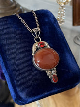 Load image into Gallery viewer, Vintage Sterling Silver Carnelian Cabochon &amp; Faceted Red Stone Nouveau Necklace
