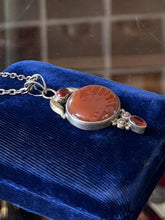 Load image into Gallery viewer, Vintage Sterling Silver Carnelian Cabochon &amp; Faceted Red Stone Nouveau Necklace
