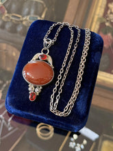 Load image into Gallery viewer, Vintage Sterling Silver Carnelian Cabochon &amp; Faceted Red Stone Nouveau Necklace
