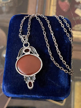Load image into Gallery viewer, Vintage Sterling Silver Carnelian Cabochon &amp; Faceted Red Stone Nouveau Necklace
