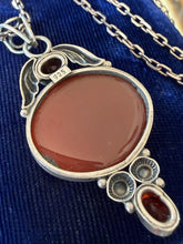 Load image into Gallery viewer, Vintage Sterling Silver Carnelian Cabochon &amp; Faceted Red Stone Nouveau Necklace
