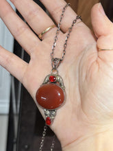 Load image into Gallery viewer, Vintage Sterling Silver Carnelian Cabochon &amp; Faceted Red Stone Nouveau Necklace
