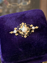Load image into Gallery viewer, Vintage Edwardian Revival 14K Yellow Gold Pearl &amp; Turquoise Brooch Pendant
