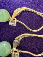 Load image into Gallery viewer, Vintage 14K Yellow Gold Genuine Jade Bead &amp; Faceted Diamond Dangle Drop Earrings

