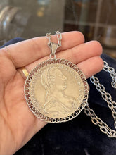 Load image into Gallery viewer, VTG 800 Silver Maria Theresa Thaler Austria Coin on 835 Silver Chain Necklace
