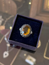 Load image into Gallery viewer, Antique McGrath &amp; Hamin Sterling Silver Art Deco Amber Glass Halo Paste Ring
