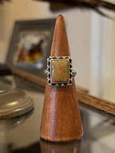 Load image into Gallery viewer, Sterling Silver Beaded Border Unakite Gemstone Rectangular Ring US 8.5
