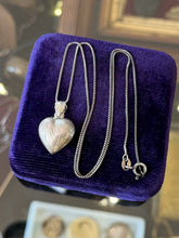 Load image into Gallery viewer, Vintage Sterling Silver Etched Puffy Heart Pendant Necklace Box Chain 17.75"
