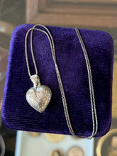 Load image into Gallery viewer, Vintage Sterling Silver Etched Puffy Heart Pendant Necklace Box Chain 17.75"
