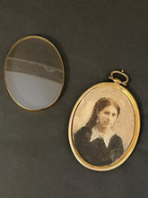Load image into Gallery viewer, Antique Victorian 1870 Mourning Hand Tinted Woman Portrait Engraved Brass Frame
