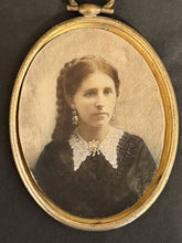 Load image into Gallery viewer, Antique Victorian 1870 Mourning Hand Tinted Woman Portrait Engraved Brass Frame
