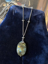 Load image into Gallery viewer, Vintage Sterling Silver Labradorite Pendant Necklace 23.75" Station Chain
