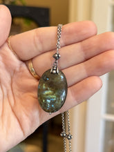 Load image into Gallery viewer, Vintage Sterling Silver Labradorite Pendant Necklace 23.75" Station Chain
