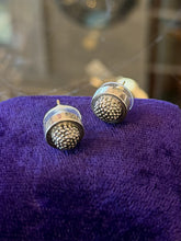 Load image into Gallery viewer, Vintage CAVIAR Round Sterling Silver Stud Earrings 14K Yellow Gold Posts
