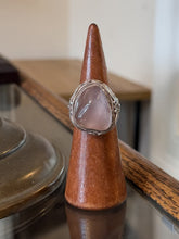 Load image into Gallery viewer, Vintage Sterling Silver Floral Filigree Rose Quartz Statement Ring US 8.5
