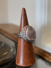 Load image into Gallery viewer, Vintage Sterling Silver Floral Filigree Rose Quartz Statement Ring US 8.5
