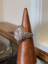 Load image into Gallery viewer, Vintage Sterling Silver Floral Filigree Rose Quartz Statement Ring US 8.5
