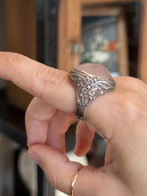 Load image into Gallery viewer, Vintage Sterling Silver Floral Filigree Rose Quartz Statement Ring US 8.5
